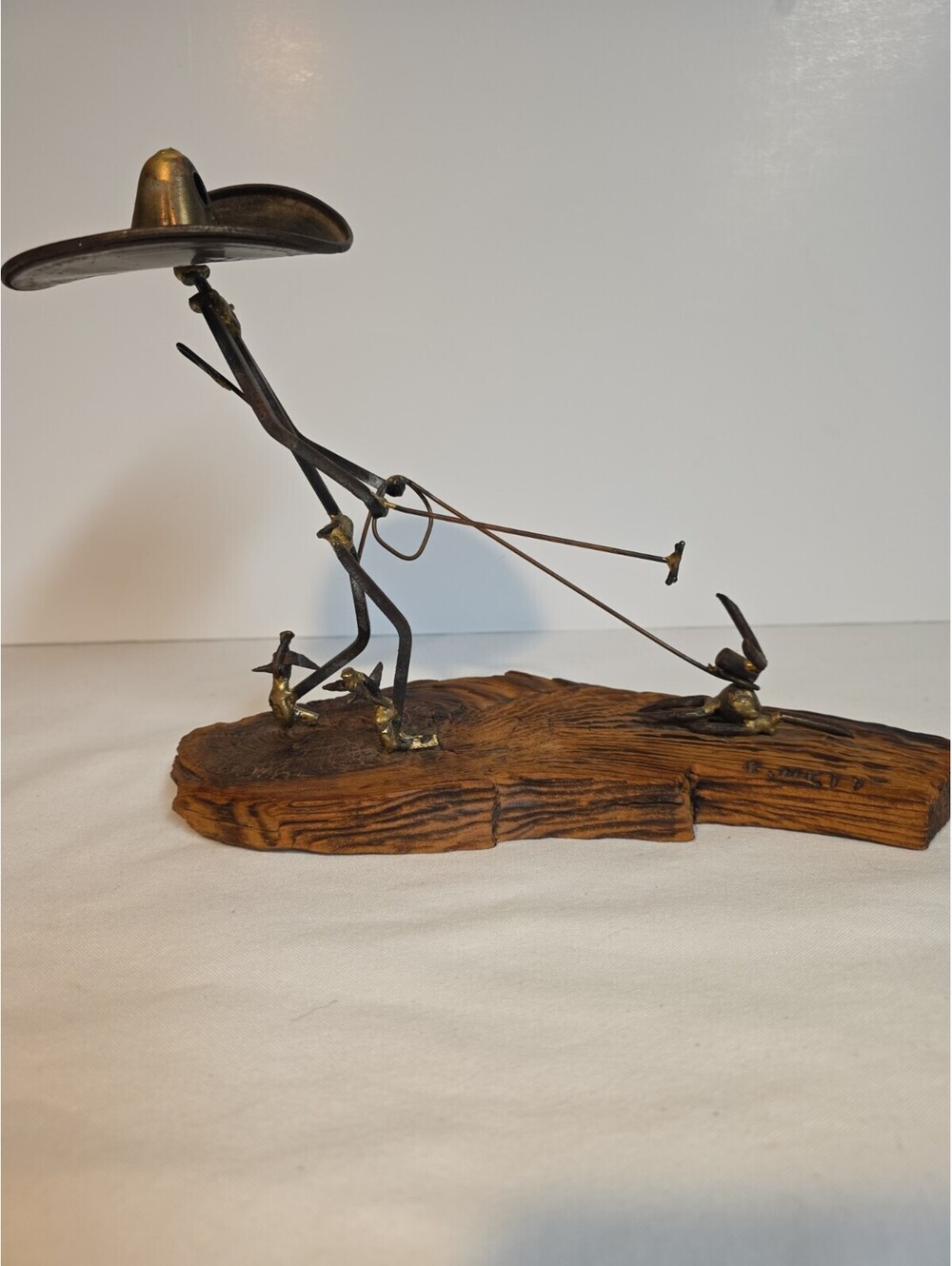 Vtg E. MITT Brutalist Nail Art Sculpture - Stubborn Donkey Mule Burro & Cowboy